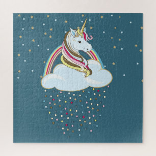 Vintages Einhorn: Regenbogenwolken-Illustration Puzzle