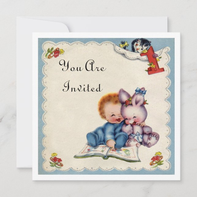 Vintages einjähriges Junge Einladung (Vorderseite)