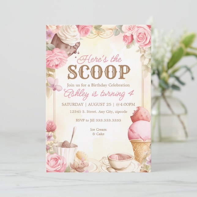 Vintages Eis Party Rosa Eis Einladung (Stehend Vorderseite)