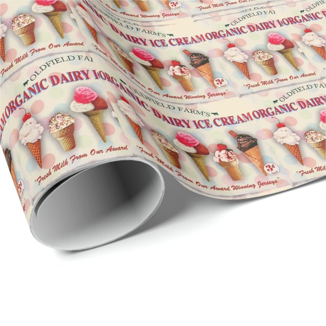 Vintages Eiscreme-Etikettenpapier Geschenkpapier (Rolleneckpunkt)
