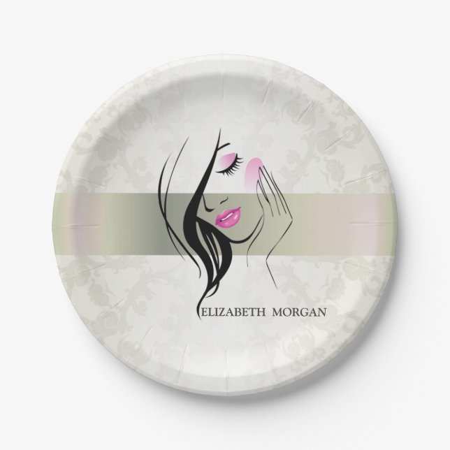 Vintages Elegant, Chic, Spitzen, Girl-Silhouette Pappteller (Vorderseite)