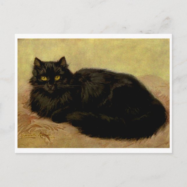 Vintages elegantes Black Persian Cat Portrait Postkarte (Vorderseite)