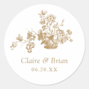 Vintages elegantes Bouquet in einem Korb Runder Aufkleber