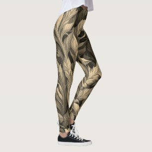 Vintages, elegantes, einfarbiges, beige Botanische Leggings