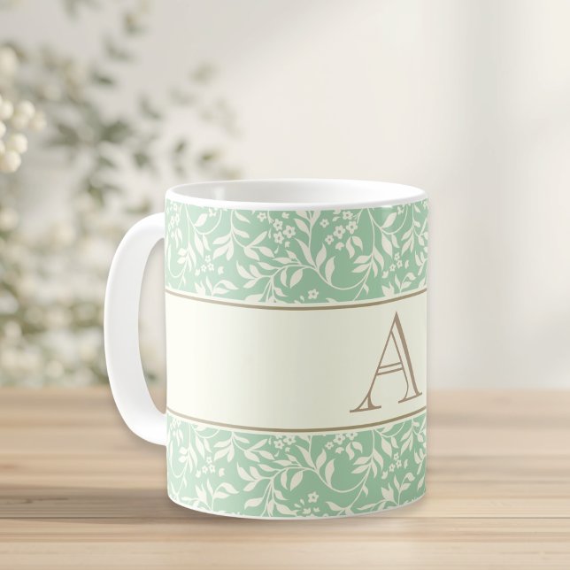 Vintages, elegantes Grünes Blumenmonogramm Tasse (Von Creator hochgeladen)