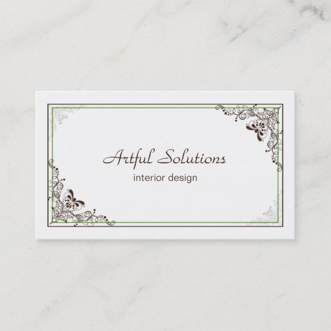 Vintages elegantes grünes Brown verzeichnet Visitenkarte (Vorderseite)