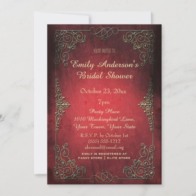 Vintages elegantes königliches Gold u. rotes Einladung (Vorderseite)