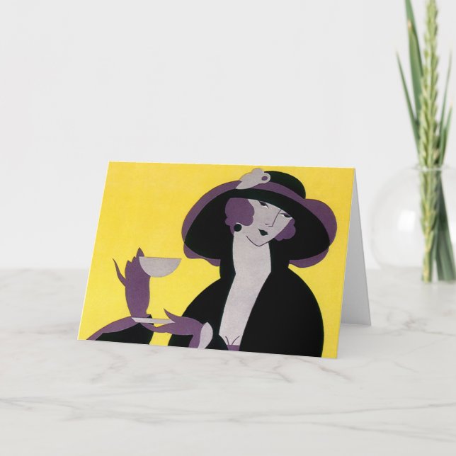 Vintages elegantes Party "Drinking Afternoon Tea" Karte (Vorderseite)