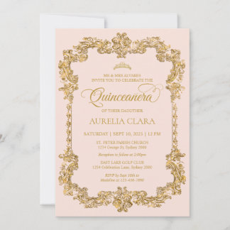 Vintages Elegantes Rosa Gold Tiara Quinceanera Einladung