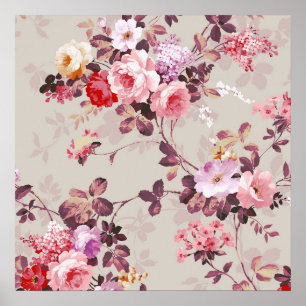 Vintages, elegantes rosa Lila Rose-Muster Poster