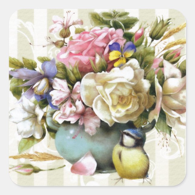 Vintages elegantes rosa Rose Blume Design Quadratischer Aufkleber (Vorderseite)