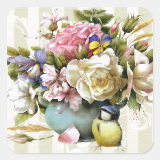 Vintages elegantes rosa Rose Blume Design Quadratischer Aufkleber