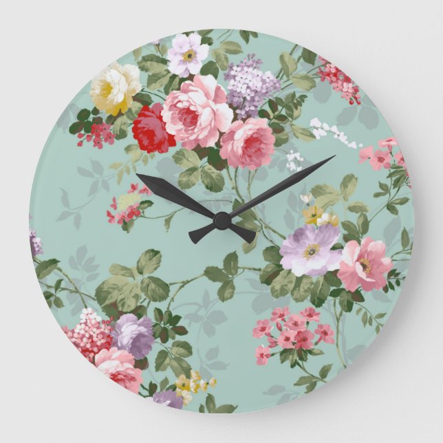 Vintages elegantes rosa Rote Rosen Muster Große Wanduhr (Vorderseite)