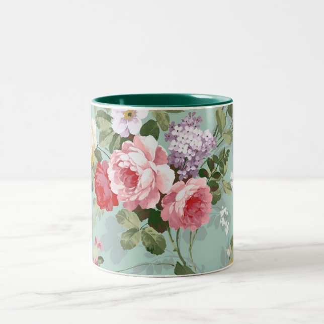 Vintages elegantes rosa Rote Rosen-Muster Zweifarbige Tasse (Mittel)