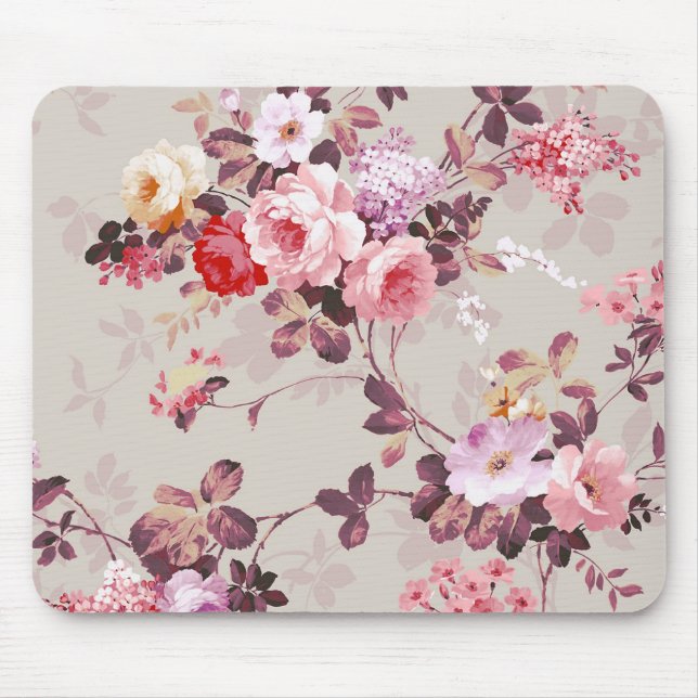 Vintages elegantes rosarotes lila Rosen-Muster Mousepad (Vorne)