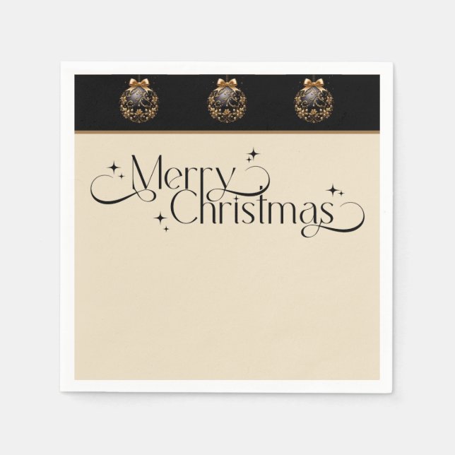 Vintages elegantes Schwarzes und Gold Weihnachten Serviette (Vorderseite)