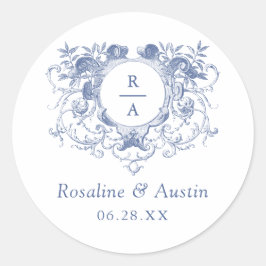 Vintages elegantes Wappen mit Blumenblättern Hochz Runder Aufkleber