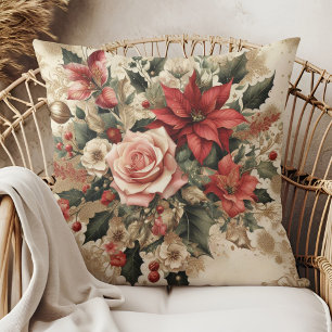 Vintages elegantes Weihnachtskissen mit Blumenmust Kissen
