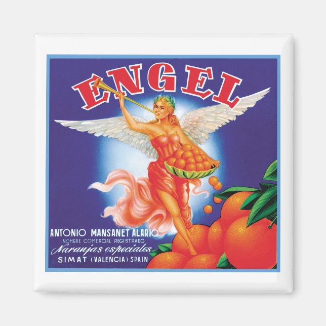 Vintages Engel-Fruchtkäfigetikett Magnet (Vorne)