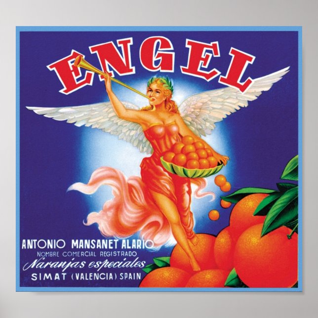 Vintages Engel-Fruchtkäfigetikett Poster (Vorne)