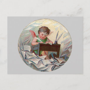 Vintages Engel-Kind am Schreibtisch schreiben Postkarte