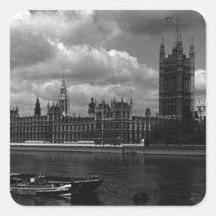 Vintages England - Parlament in London - 70er Quadratischer Aufkleber