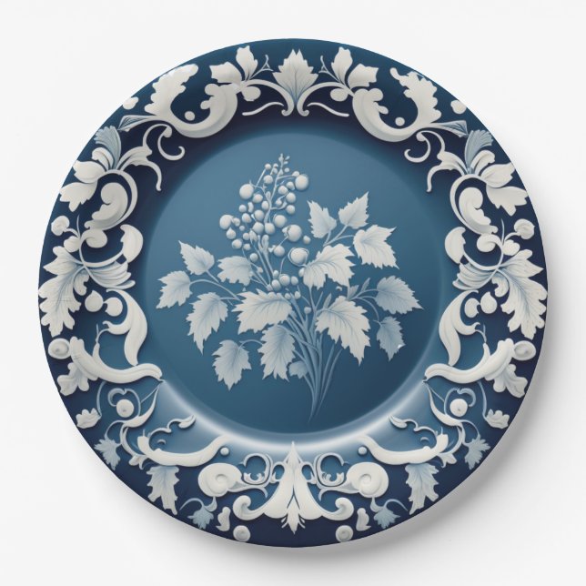 Vintages englisches Porzellan Blue & White China Pappteller (Vorderseite)