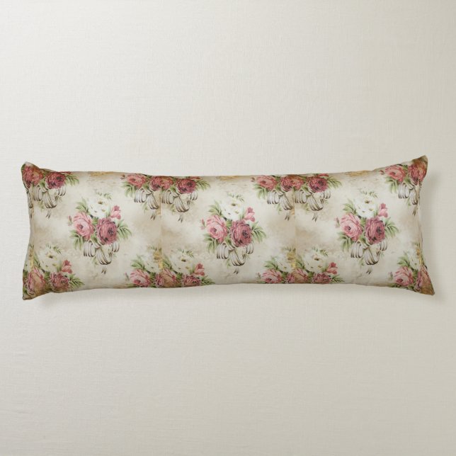 Vintages englisches Rosen-Rosa-malvenfarbene Seitenschläferkissen (Rückseite)