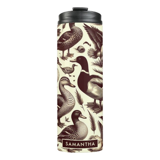 Vintages Enten- und Gänsemuster Thermosbecher (Vorderseite)