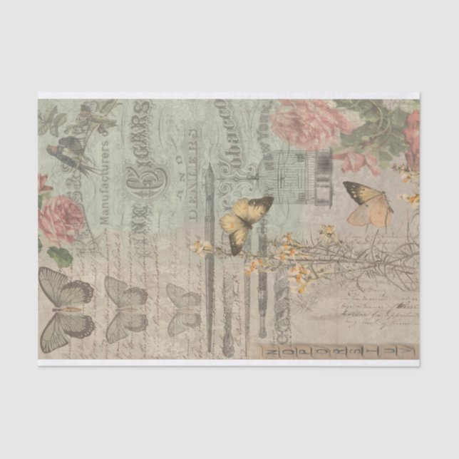 Vintages Ephemera & Butterfly-Shabby Chic Seidenpapier (Vorderseite)