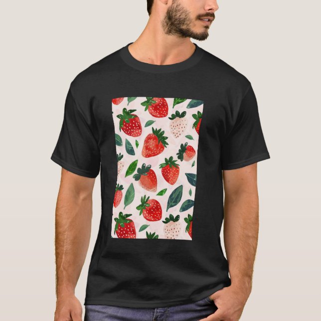 Vintages Erdbeermuster Art T-Shirt (Vorderseite)