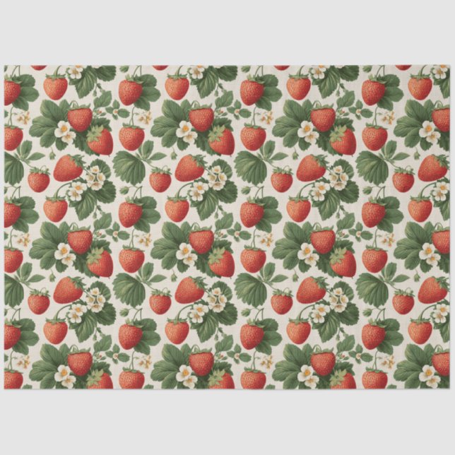 Vintages Erdbeermuster mit Blüten Seidenpapier (Vorderseite)
