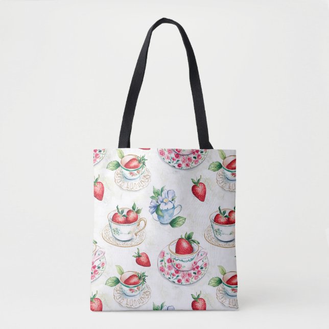 Vintages Erdbeermuster Teacup Blumenmuster (Vorderseite)
