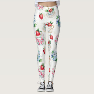 Vintages Erdbeermuster Teacup Blumenmuster Leggings