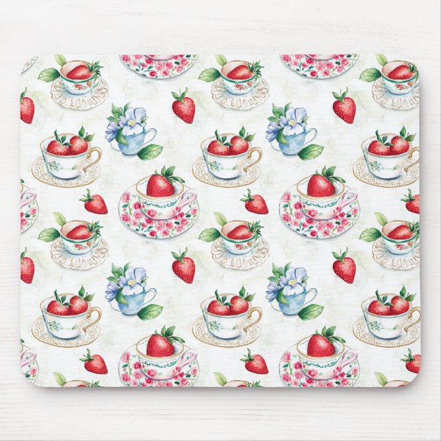 Vintages Erdbeermuster Teacup Blumenmuster Mousepad (Vorne)