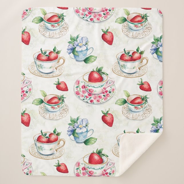 Vintages Erdbeermuster Teacup Blumenmuster Sherpadecke (Vorderseite)
