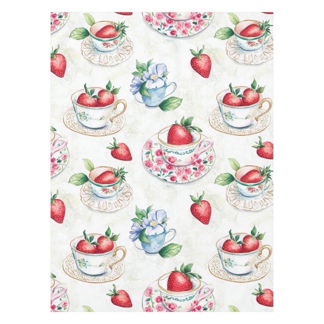 Vintages Erdbeermuster Teacup Blumenmuster Tischdecke (Vorderseite)