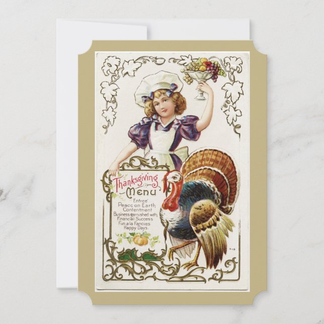 Vintages Erntedank und Einladungen für Mädchen (Vorderseite)