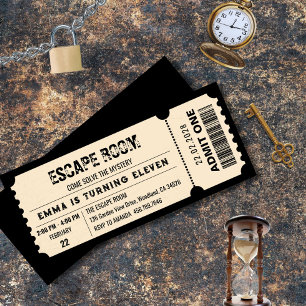 Vintages Escape Room Mystery Birthday Ticket Party Einladung