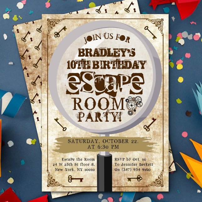 Vintages Escape Room Party jeden Geburtstag Einladung (Von Creator hochgeladen)