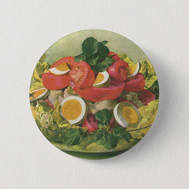 Vintages Essen, Bio, gemischtes, grünes Meshsalat Button (Vorderseite)