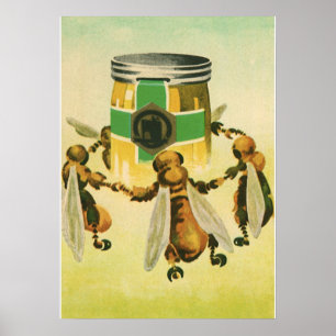 Vintages Essen, Bio Honigbienen, Tanzjar Poster