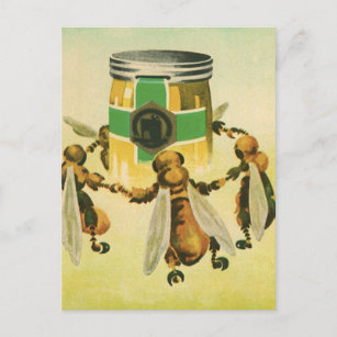 Vintages Essen, Bio Honigbienen, Tanzjar Postkarte