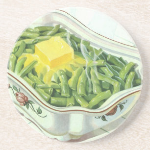 Vintages Essen, grüne Bean Casserole mit Butter Getränkeuntersetzer