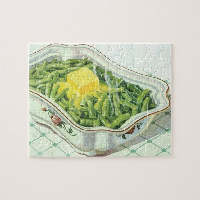 Vintages Essen, grüne Bean Casserole mit Butter Puzzle (Horizontal)