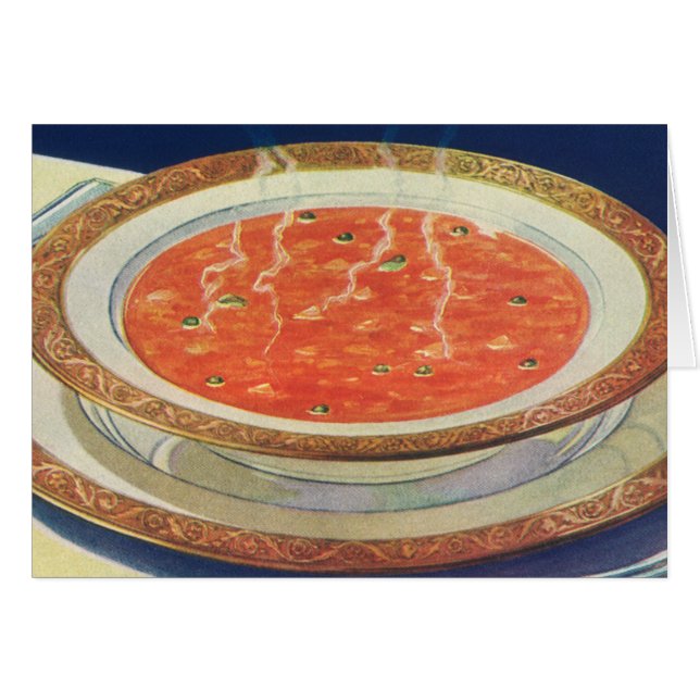 Vintages Essen, Hot Bowl of Tomato Soup with Peas (Vorderseite (Horizontal))
