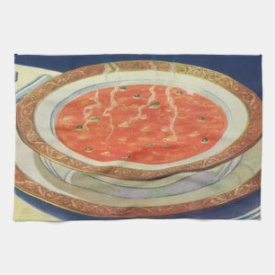 Vintages Essen, Hot Bowl of Tomato Soup with Peas Geschirrtuch