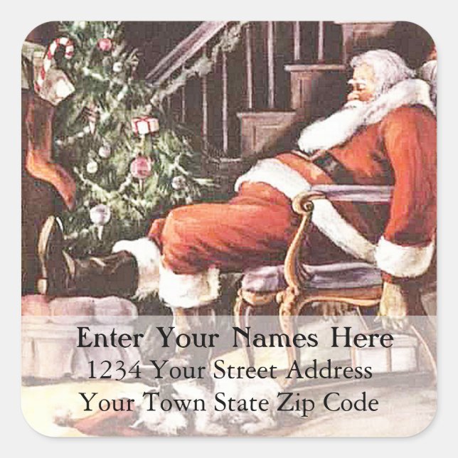 Vintages Etikett für die Weihnachtsanschrift Quadratischer Aufkleber (Vorderseite)