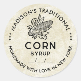 Vintages Etikett für Maissirup mit schwarz-weißem  Runder Aufkleber
