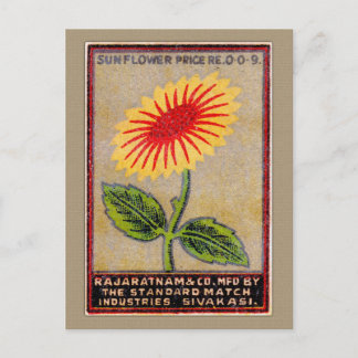 Vintages Etikett für Sonnenblumen Postkarte
